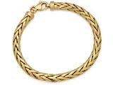 a gold bracelet with a braid design on a white background