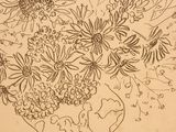 a drawing of a vase filled with flowers on a table