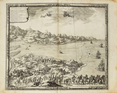 un vieux livre sur lequel figure le dessin d'une ville et d'une rivière