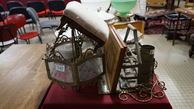 a table with a bunch of items on it in a room