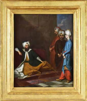 un tableau représentant un homme assis sur un lit à côté d'une femme