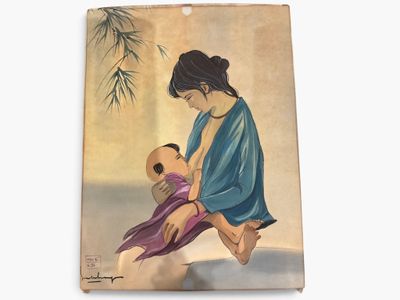 painting of a woman holding a baby in her arms