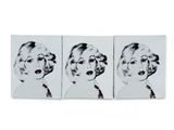 three black and white portraits of a woman with a bow tie