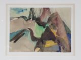 aquarelle encadrée représentant un oiseau volant au-dessus d'une montagne