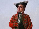 painting of a man in a red coat and green vest and hat