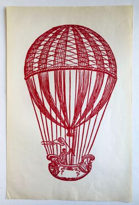 une image représentant un dessin de montgolfière à l'encre rouge