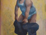 un tableau représentant un homme accroupi par terre
