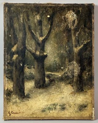 une image d'un tableau représentant un groupe de personnes dans une forêt