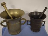 two different types of mortars on a blue cloth