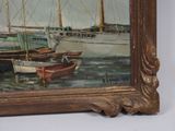 a picture of a painting of boats in the water