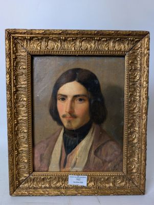 a painting of a man in a brown jacket and white scarf