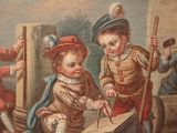 a painting of a boy and a girl on a boat