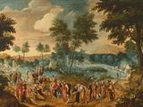 an image of a painting of a group of people in a wooded area