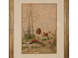 an image of a painting of a dog with a pheasant in its mouth