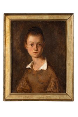Portrait d'un jeune garçon vêtu d'une robe marron, par [auteur]