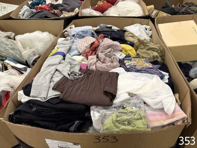 many boxes of clothes that are sitting on the floor
