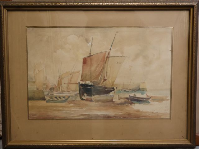 J. MEMBRARD « Bateaux échoués ». Aquarelle. Signée en bas à droit...