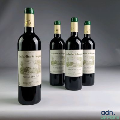 three bottles of red wine are lined up on a table