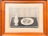 dessin représentant une assiette de bananes et un pichet posés sur une table