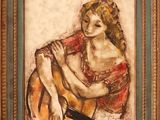 une image d'un tableau représentant une femme en robe rouge