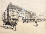 un dessin représentant un homme dans une calèche