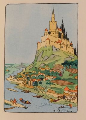 a drawing of a castle on top of a hill