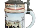 a beer mug with a picture of a soldier on it