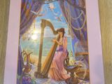 an image of a picture of a woman playing a harp