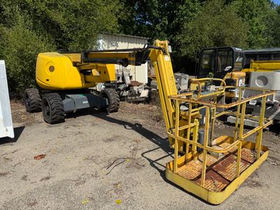 une grue jaune posée dans la terre