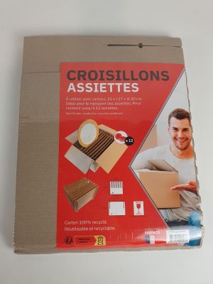 packaging of a cardboard box with a picture of a man holding a box