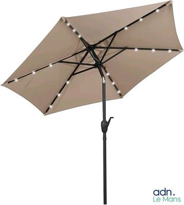 une image représentant un parapluie éclairé, muni d'un manche noir, sur fond blanc