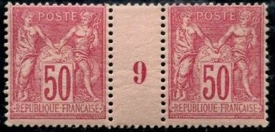 a pair of postage stamps with the number 50 and 50 on them