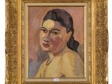 une peinture à l'huile représentant une femme en robe jaune