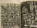 an open book with black and white images on it