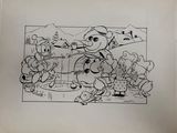 drawing of a group of cartoon characters playing a game of golf