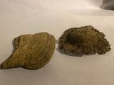 two pieces of clay sitting on a table next to each other