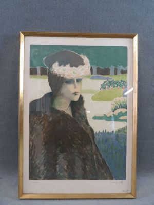 painting of a woman in a fur coat in a gold frame