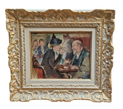 une image d'un tableau représentant un groupe de personnes assises à une table