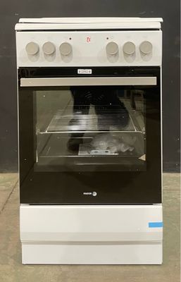 stove with four burners and a glass door on top of it