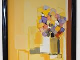 a painting of a vase of flowers on a wall