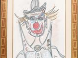 dessin représentant un clown portant un chapeau et un haut-de-forme