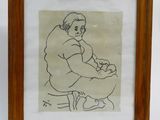 l'image d'un dessin représentant une femme assise sur un tabouret