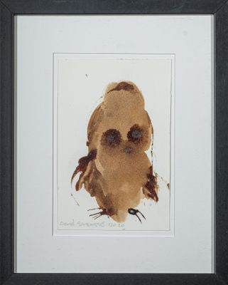 tableau représentant un oiseau brun dans un cadre noir sur fond blanc