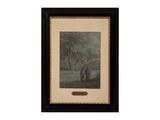 a framed picture of two horses in a field with trees