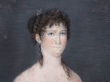 painting of a woman in a white dress with a crown on her head