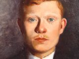 painting of a man in a suit and tie in front of a dark background