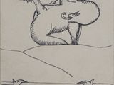 dessin représentant un homme assis sur un lit et un chat allongé sur le lit