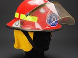 a close up of a fireman ' s helmet on a mannequin head