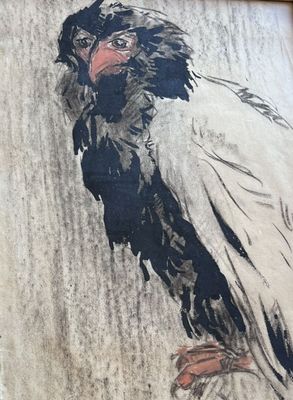 a picture of a painting of a bird on the wall