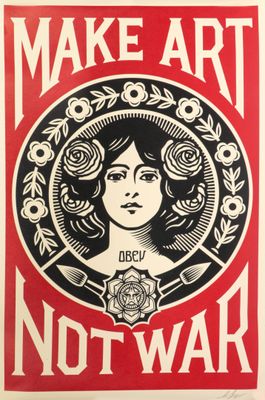 a red and black poster with a woman ' s face on it